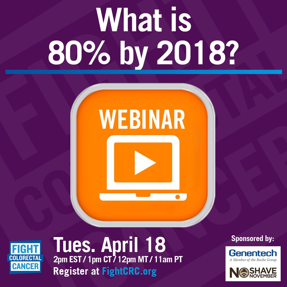 FightCRC's tweet photo. Mary Doroshenk (MA, @NCCRTnews ) will discuss #80by2018 initiative in our 4/18 #CRCWebinar. Register to learn more! https://t.co/qkRK4tNHRJ https://t.co/3My9k0PIGl