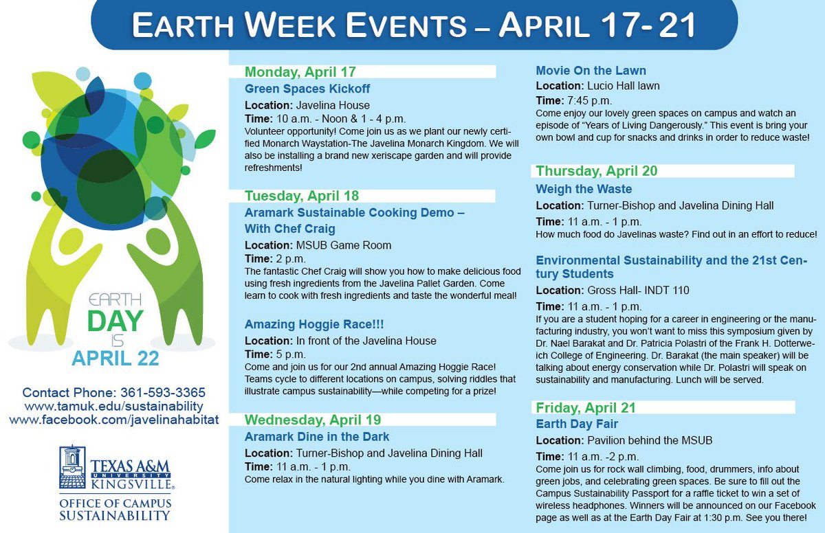 JavelinaNation's tweet photo. Take a look at all the exciting events planned for #EarthWeek! https://t.co/PtV6aeuJtw