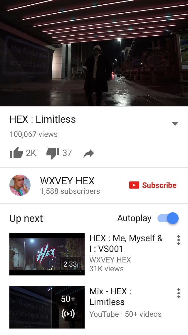 wxveyhex's tweet photo. HEX - Limitless has now hit 100 thousand views❗️Love to everyone pushing my music and supporting the wxve❗️❤️🍾 https://t.co/zyRRtzHhWS