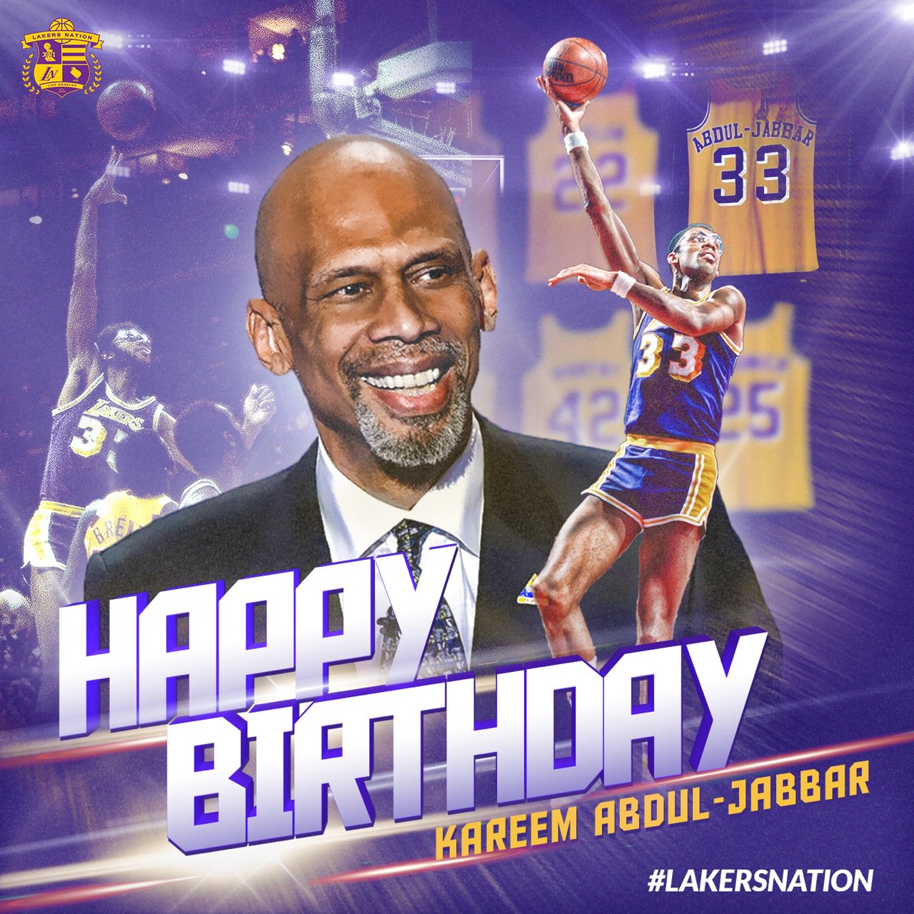 Join us in wishing Lakers legend Kareem Abdul-Jabbar ( a Happy 70th Birthday! 