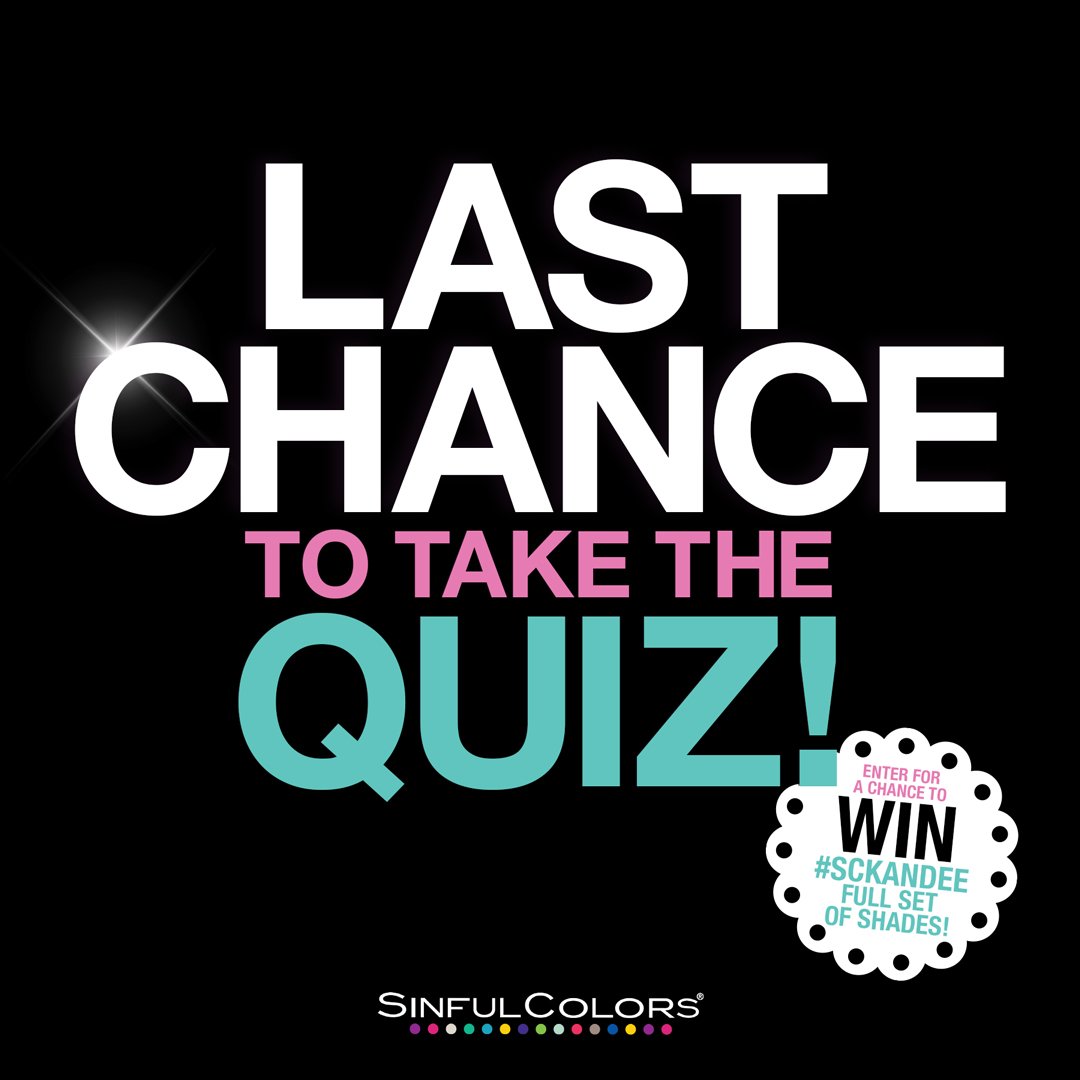 SinfulColors's tweet photo. Last chance to WIN a full set of #SCKandee shades! Take the quiz and find out which collection suits your style! #SinfulSweeps #SinfulColors https://t.co/40v9sHxu0T