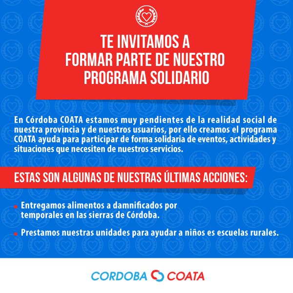 CordobaCoata's tweet photo. ¿Conocés a alguien que necesite de nuestra ayuda? ¿Te gustaría formar parte de nuestro #ProgramaSolidario ? Contactanos y te contamos más 😉👍 https://t.co/c97VjEgz4J