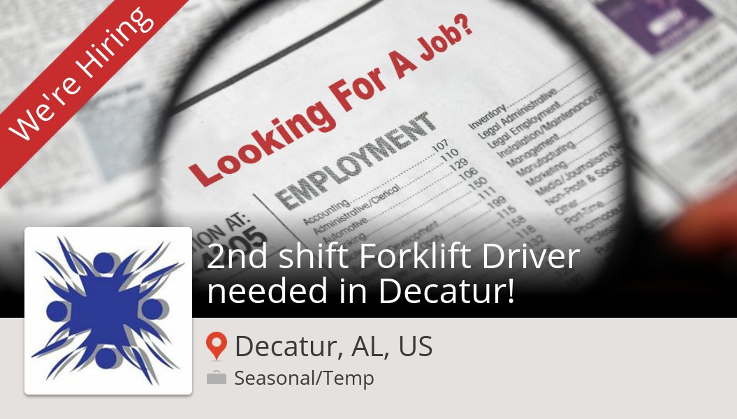APSTemps's tweet photo. 2nd #shift Forklift #Driver needed in Dec... in #DecaturALUS at #APSTemps #job https://t.co/0hWI8QUX4C #WhoIsHiring https://t.co/uT5hbONF22
