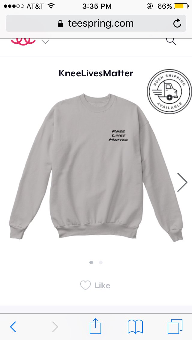 KneeLivesMatter's tweet photo. !! First line of merchandise is out !! $18 for the tee, $28 for the crew neck. Link to buy and support the cause: https://t.co/ghIxFoI4s1 https://t.co/N1jhva6oqv