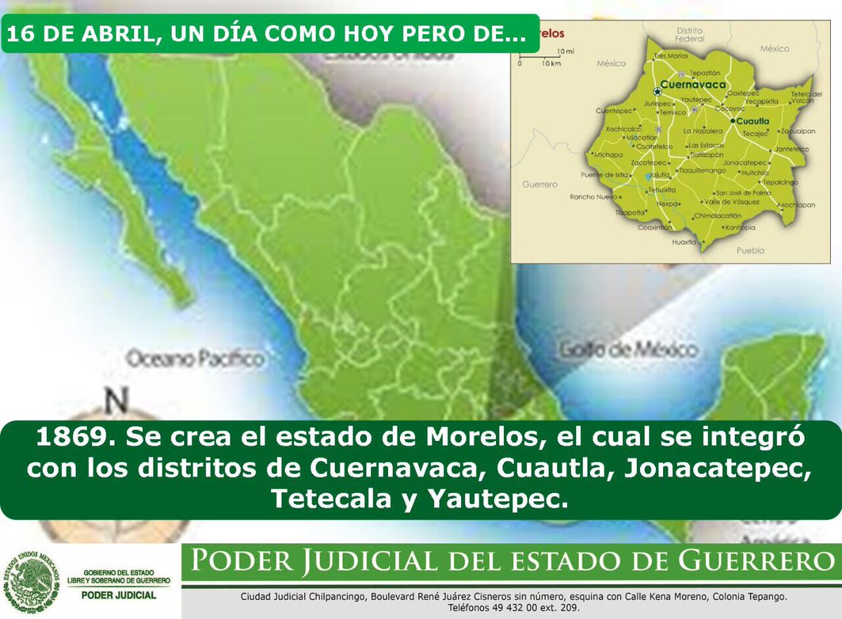 robespierrerh's tweet photo. #UnDiaComoHoy pero de 1869.
Se crea el estado de Morelos, se integró con los distritos Cuernavaca, Cuautla, Jonacatepec, Tetecala y Yautepec https://t.co/6RmCzEk1QG