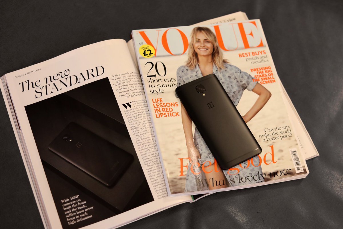 oneplus's tweet photo. The #OnePlus3T Midnight Black is looking good in this feature by @voguemagazine! What can we say, black suits us. https://t.co/Nc3vS4fqYE