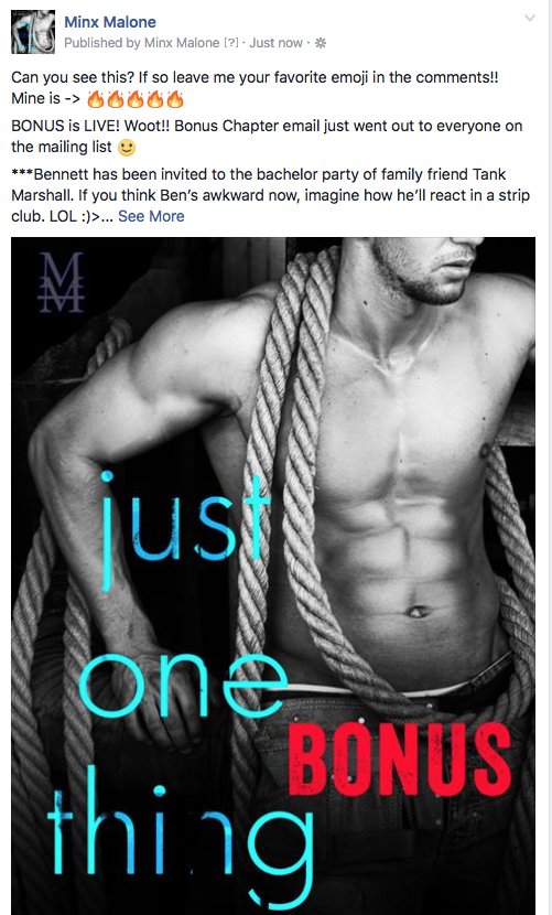 MinxMalone's tweet photo. Plz RT! Bonus Chapter for JUST ONE THING is live! 🔥🔥🔥 Not on the mailing list? Join  -> https://t.co/jJr3m8chhy https://t.co/TzqOETrsVe