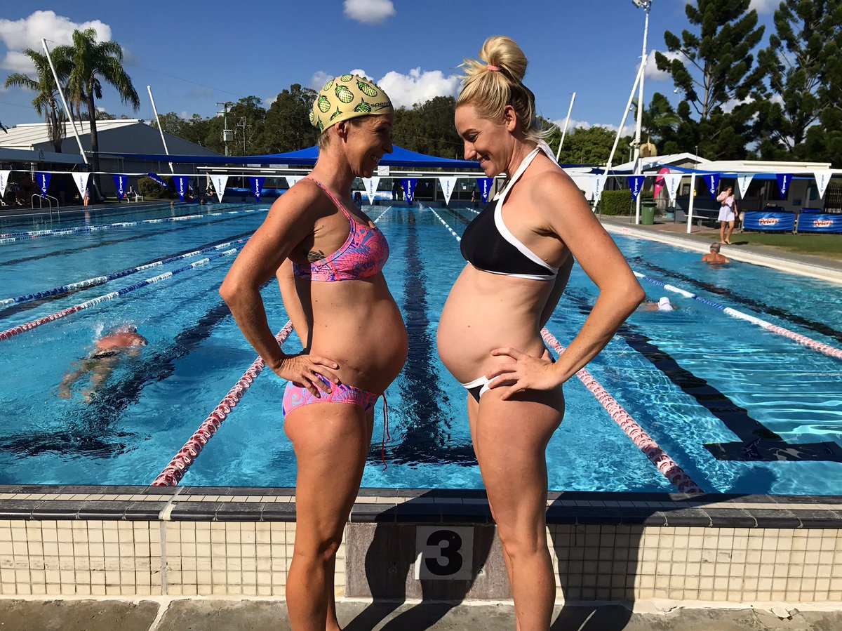 Found my #swim buddy! <a href="/BrodieMoir/">Brodie Moir Lacey</a> is 29 weeks and I'm 33. Swimming is the best whilst preggers ☀️💦😊 

#speedo #capdag #havingawhaleofatime 🐳