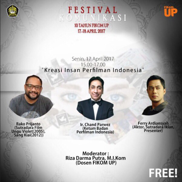 kominfobpi's tweet photo. Bpk Chand Parwez Servia Ketua Umum BPI jd salah satu pembicara di Festival Komunikasi, di Fakultas Komunikasi @UnivPancasila . Datang yuk! https://t.co/7pp9vCrtQy