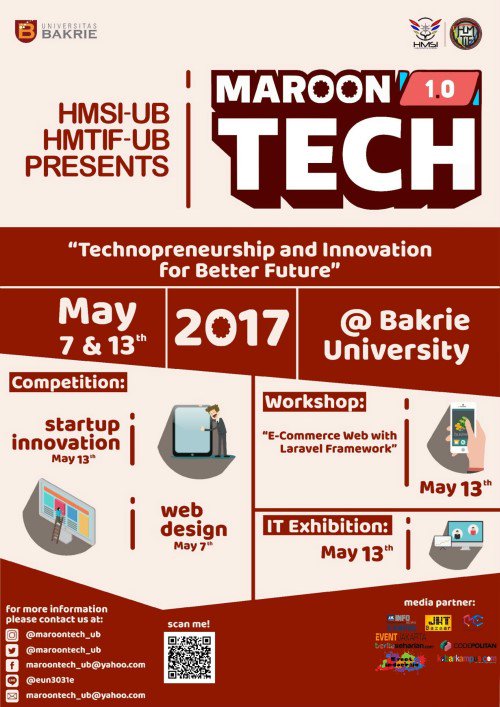 Siapkan dirimu untuk ikuti kompetisi dan seminar di event IT tahunan terbesar di <a href="/UBcampus/">Universitas Bakrie</a> <a href="/maroontech_ub/">MAROON TECH 1.0</a>!