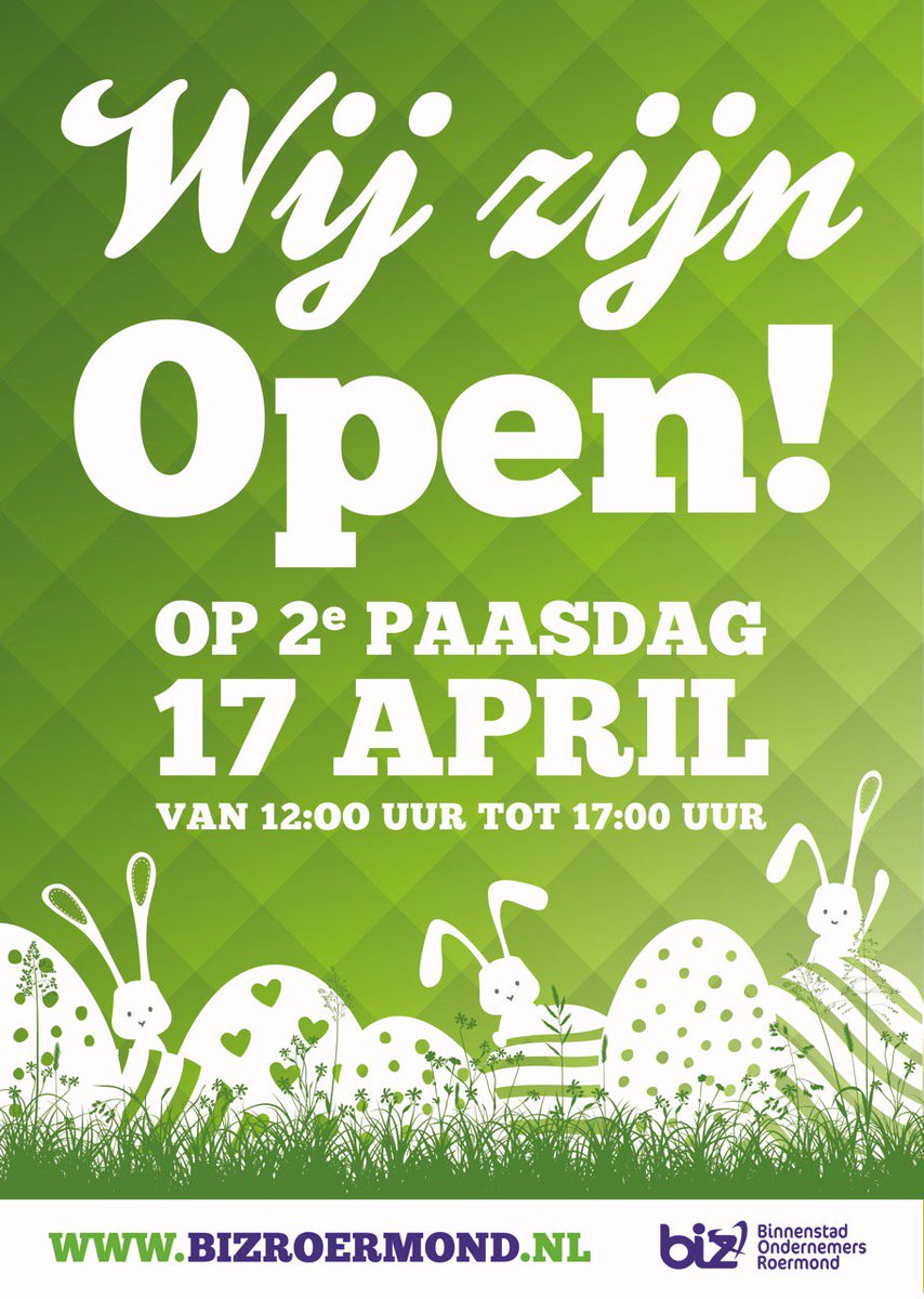 *TIP voor maandag 2e Paasdag* Kom shoppen in #Roermond de winkels in de binnenstad zijn geopend van 12.00-17.00 uur!