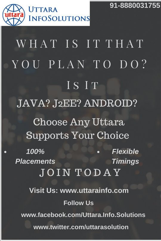 uttarasolution's tweet image. Learn to code With Ease at @uttarasolution
Join us & Learn to code With Ease
know more: goo.gl/WvMSQ3
#codewithease #javatraining