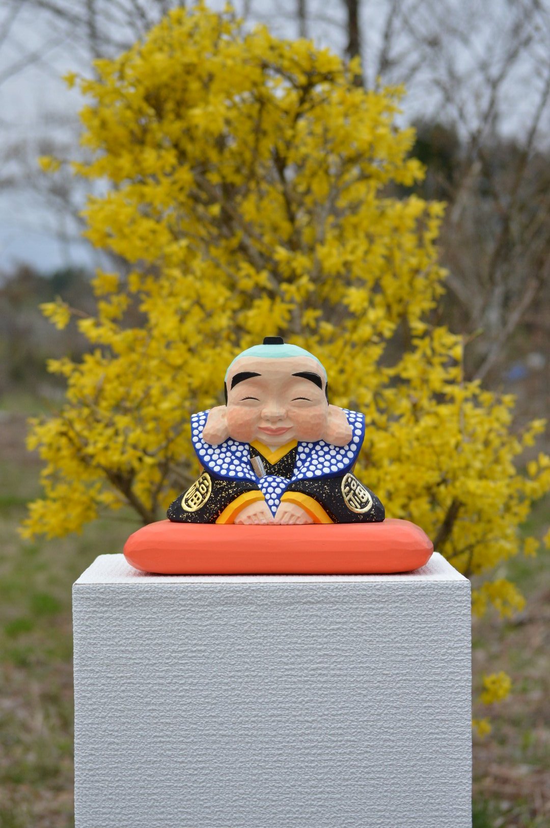 【福助】商売繁盛、縁起物木彫り彫刻　高さ25ｃｍ（ 値下げです！） ◇◇木彫り彫刻 【福助】高さ25cm 商売繁盛、縁起物彫刻