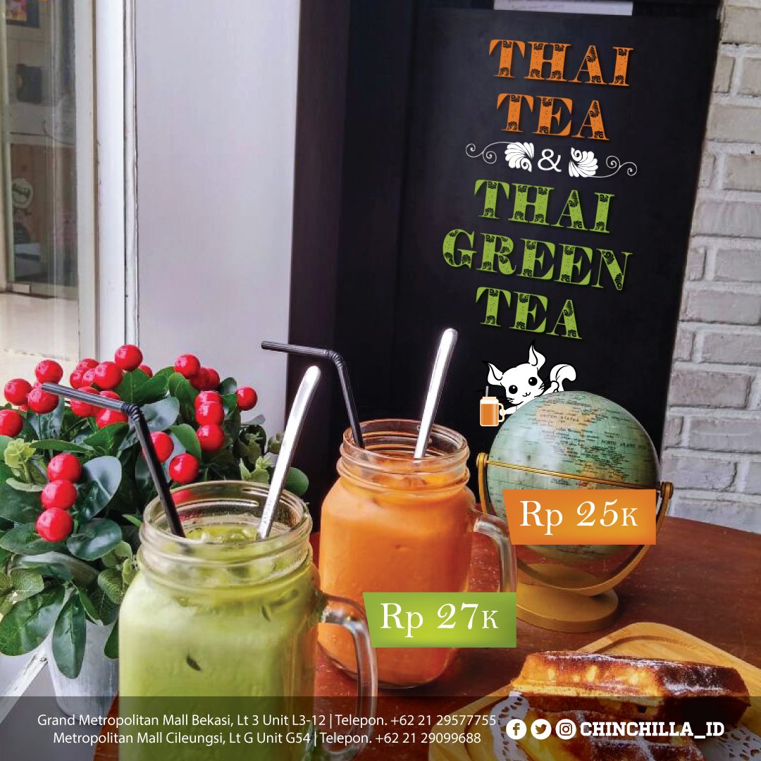 Enjoy our Thai Tea and Thai Green Tea, only at Chinchilla @grandmetropolitan Bekasi
. 
 #thaitea #thaigreentea #foodgasm  #kulinerbekasi