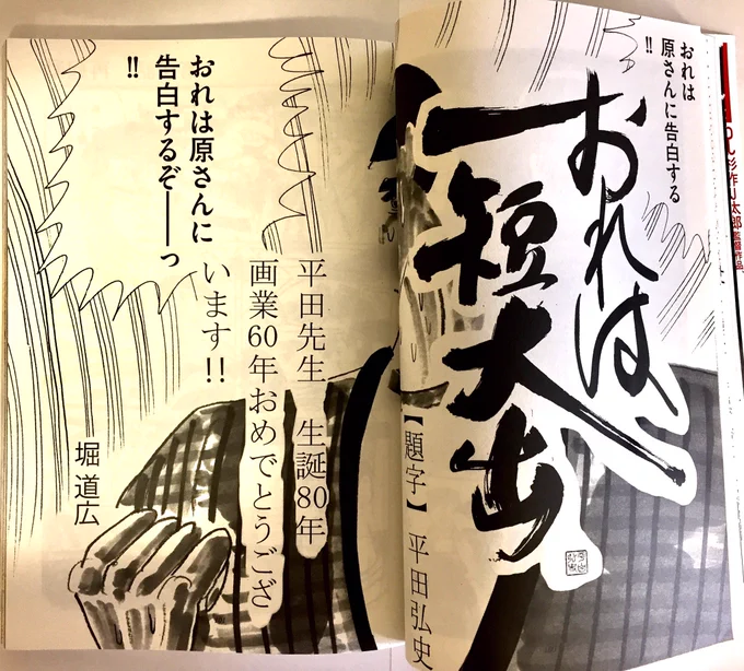 今月発売の「アックスvol.116」に4年くらいずっと短大1年生のままの「おれは短大出」載っています。平田弘史先生の題字がデカい。(この強めなセリフの割に顔が見切れている、っていう見開きが、やってみたかったのです) 