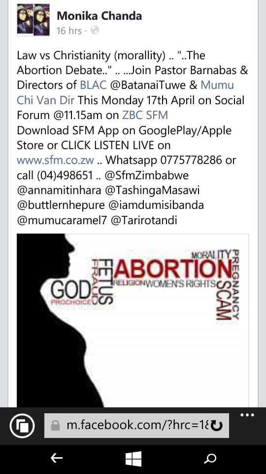 BatanaiTuwe's tweet photo. Law vs Christianity. We discuss abortion today on @SfmZimbabwe with @mumucaramel7 and @MoeChanda 11:15am Tune in https://t.co/Q8ch272OH3