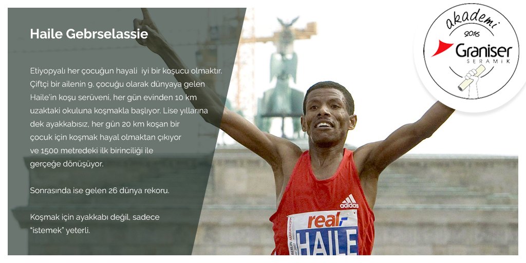 GraniserSeramik's tweet photo. İlham veren hayatlar: Haile Gebrselassie
#Graniser #HaileGebrselassie #Life #Run #Olympic #Athlete #Pazartesi https://t.co/wNUJLn8QeN