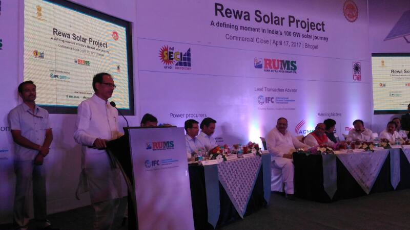 CMMadhyaPradesh's tweet photo. Chief Minister @ChouhanShivraj is now addressing the landmark agreement signing ceremony of @RewaSolar in Bhopal. https://t.co/eTZo28GdLv
