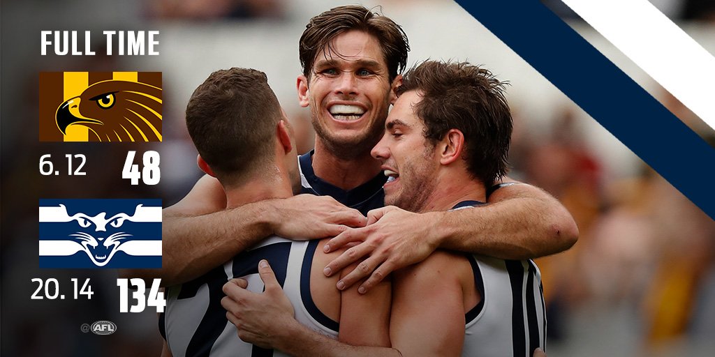 The Cats never looked back after the third-quarter and smashed the Hawks. Full stats in the Macca’s Match Centre: afl.to/2oOaSoV