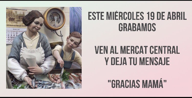 MCentralVlc's tweet photo. Este Miércoles 19/04 grabamos en el @MCentralVlc el vídeo #Graciasmama
Te invitamos a participar en él.
Acércate y déjale tu mensaje. https://t.co/ImKxQClM9B