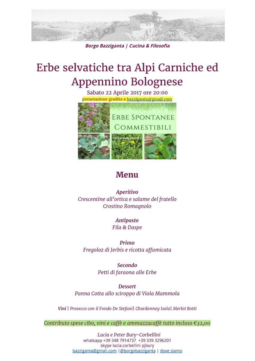 borgobazziganta's tweet photo. consosci già la #socialeating? Anche detto #homerestaurant in #Italia! Consosci le erbe commestibili? Vieni!🍽️🍷 https://t.co/a63thGsQ0F