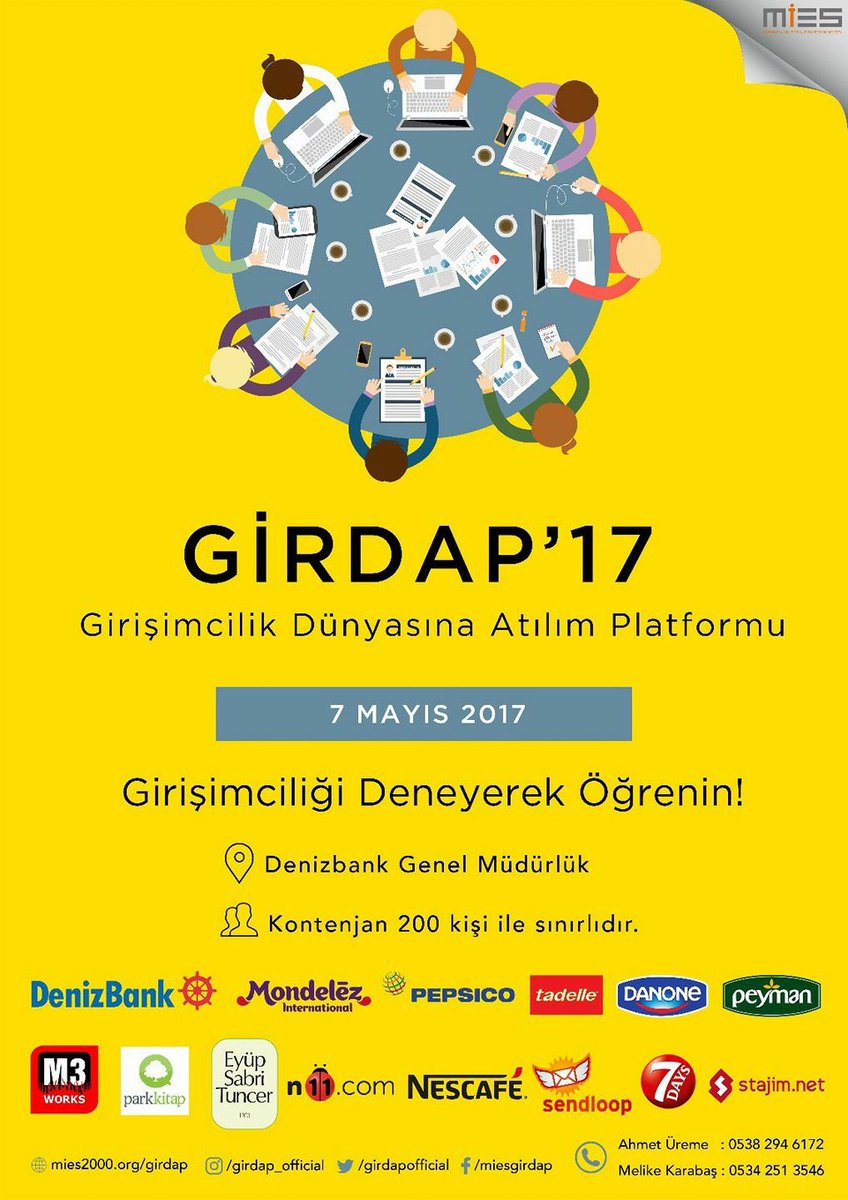 GirDAP'17 Case-Up oturumuyla karşınızda olacak. Geç kalmadan başvurunu yap, yerini ayırt ! 👍
#GirDAP17 #7Mayısta 🎉
Mies2000.org/girdap