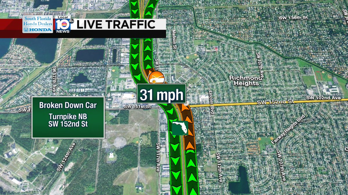 Broken Down Car on Turnpike NB at Coral Reef Dr #traffic https://t.co/N341cpK5Nr