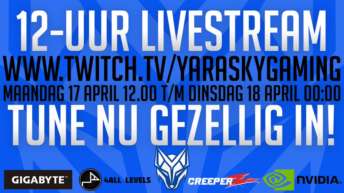 YaraskyGaming's tweet image. De 12 Uur livestream staat op dit moment live, tune NU in! #12PaasUren  twitch.tv/yaraskygaming