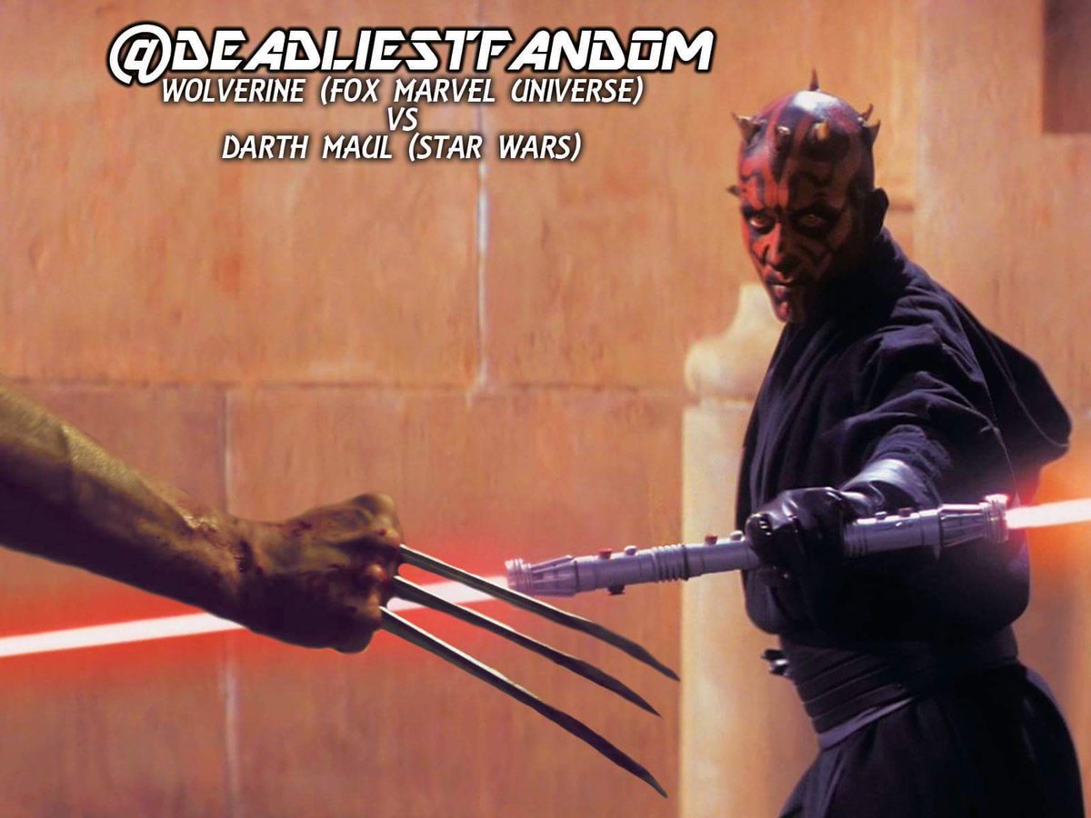 DeadliestFandom's tweet photo. LIKE = #Wolverine from #XMen Movies
VERSUS
RETWEET = #DarthMaul from #StarWars
Who wins this #DeadliestFandom battle & why? https://t.co/qD330Q8X0B