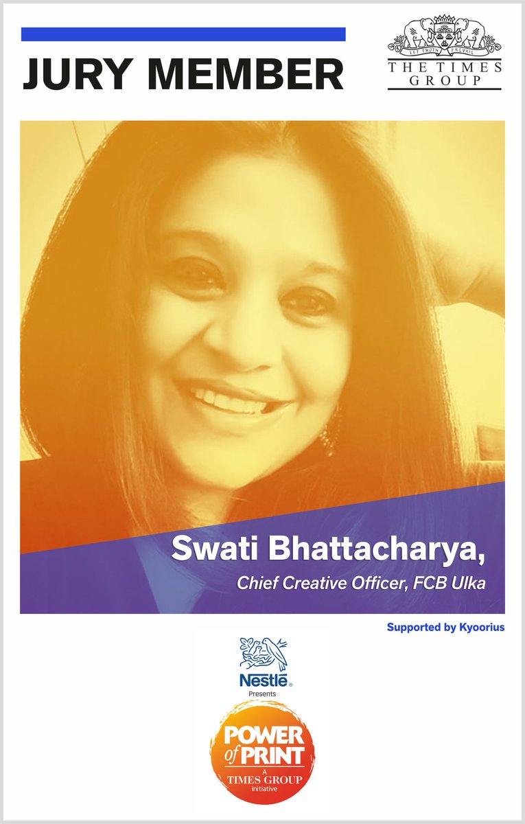 powerofprint1's tweet photo. On the #TimesPOP jury, is @FcbUlka CCO &amp; award winning filmmaker, Swati Bhattacharya. @TimesResponse @ETBrandEquity @EducateTheGirlChild https://t.co/vK69cY9QSb