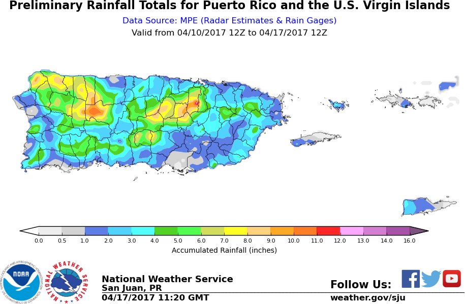 NWS San Juan on Twitter: "Preliminary rainfall totals across the region since last Monday. #prwx ...