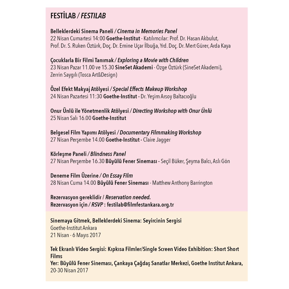 AnkaraUFF's tweet image. #AUFF2017 #FESTİLAB kapsamında gerçekleştirilecek atölye, panel, söyleşiler için festilab@filmfestankara.org.tr&apos;ye e-posta gönderebilirsiniz