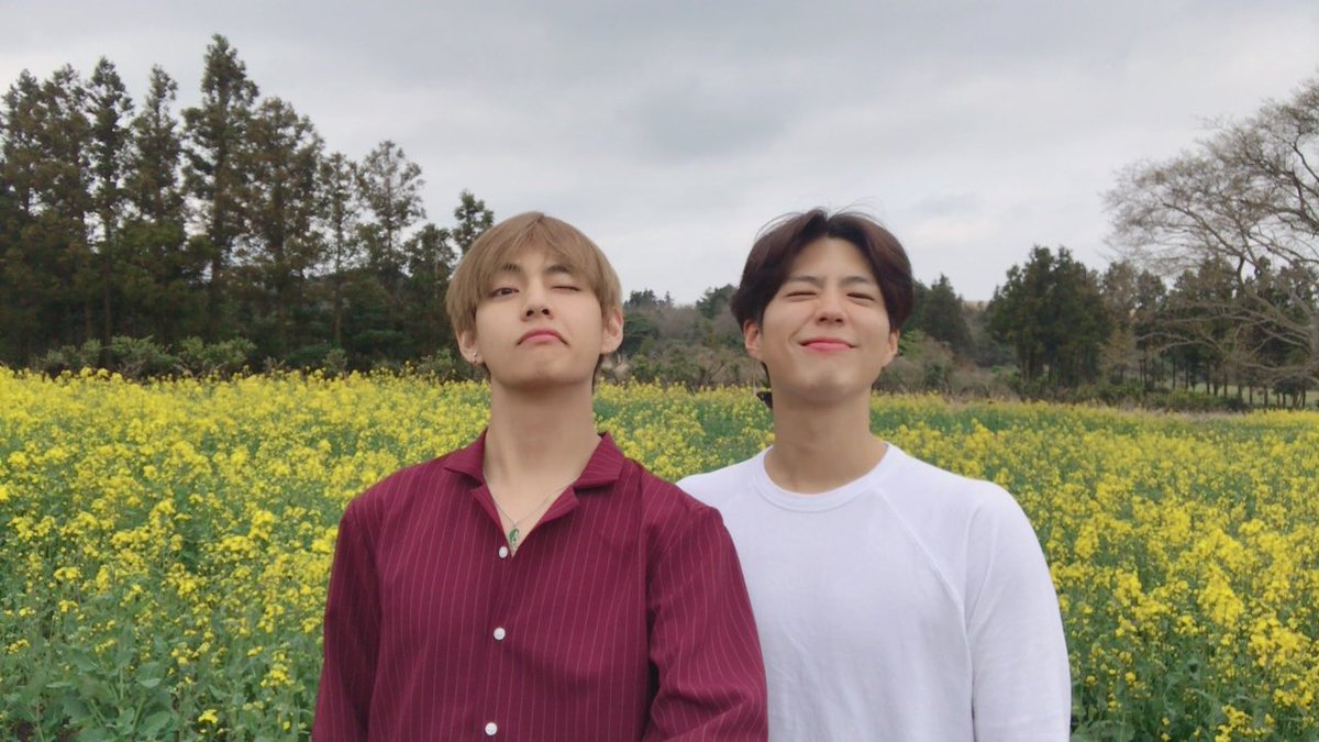 V BTS dan Park Bo Gum menikmati waktu bersama di Jeju-do.