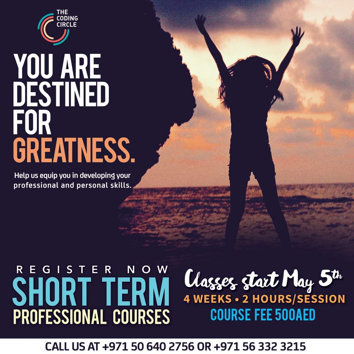 CodingCircle's tweet image. You are destined for GREATNESS.
Help us equip your skill.
ENROLL NOW! Classes start May 5th
#webdev #unity3d #English #coding #mydubai
