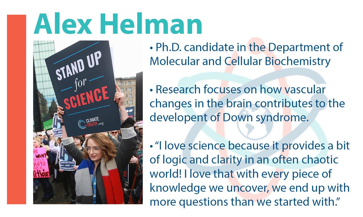 ScienceMarchLex's tweet photo. Meet the team behind the #MarchforScienceLex! Alex is a Ph.D. candidate and researcher studying Alzheimer's in people with Down syndrome. https://t.co/mzP1UPvJR1