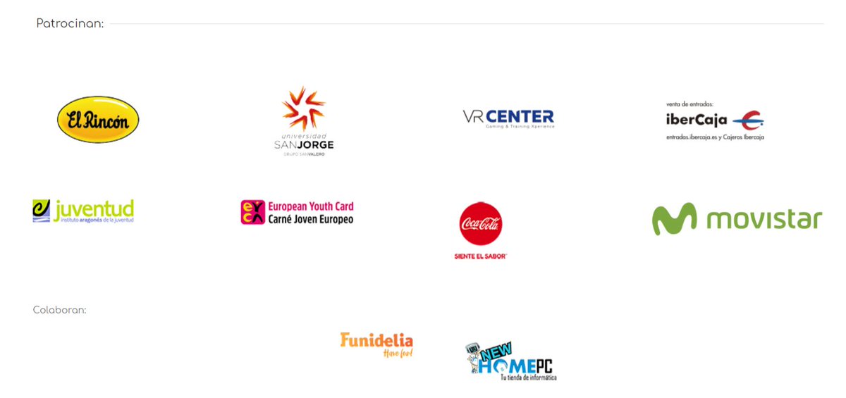 Los partners de #GamingDays40. Gracias! <a href="/movistar_es/">Movistar España</a> <a href="/CocaCola_es/">Coca-Cola España</a> <a href="/funidelia/">Funidelia</a> <a href="/_usj_/">Universidad San Jorge</a> <a href="/ibercaja/">Ibercaja</a> <a href="/NewHomePc/">New Home PC</a> <a href="/IAJota/">Jota S</a> <a href="/CJovenAragon/">Carné Joven de Aragón</a> <a href="/fselrincon/">El Rincón</a>