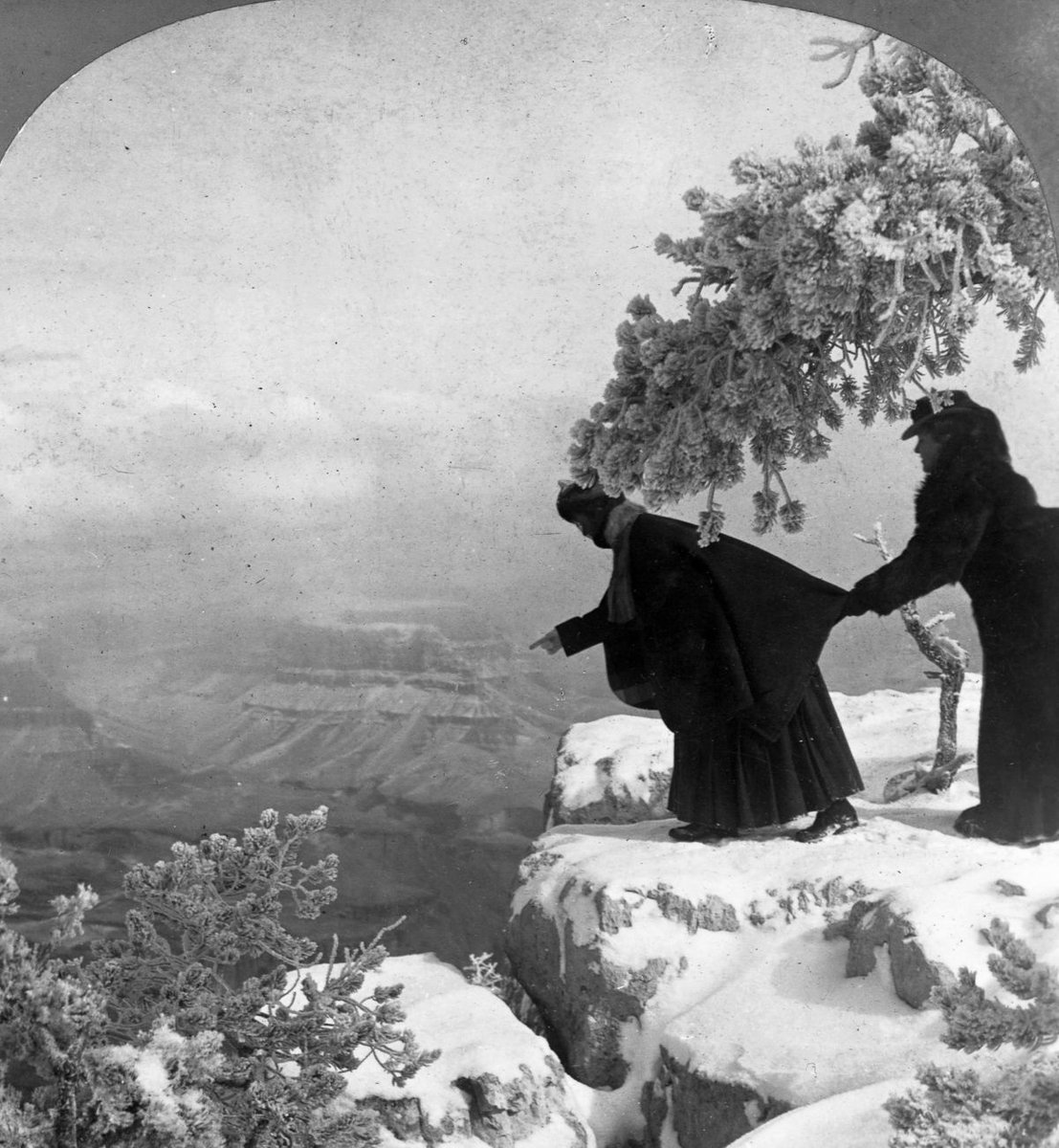 HowThingsWere's tweet image. Tourists peer over a cliff into the Grand Canyon (1880)