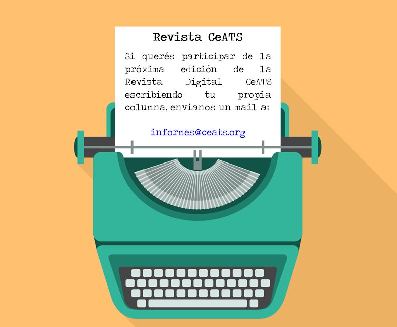 CeATS_ARGENTINA's tweet photo. #RevistaCeATS
📝 Te invitamos a escribir una columna para publicar en la Edición N° 7 (o en las siguientes)
#EncontrateEnCeATS2017 https://t.co/JQaxfSZJ4u