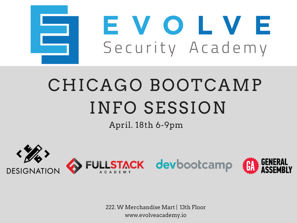 TheEvolveSec's tweet photo. #HappyMonday We're excited for our event tomorrow featuring Chicago's Best Bootcamps! #EvolveSec #CyberSecurity #Coding #Chicago #Infosec https://t.co/natqVXDZLO