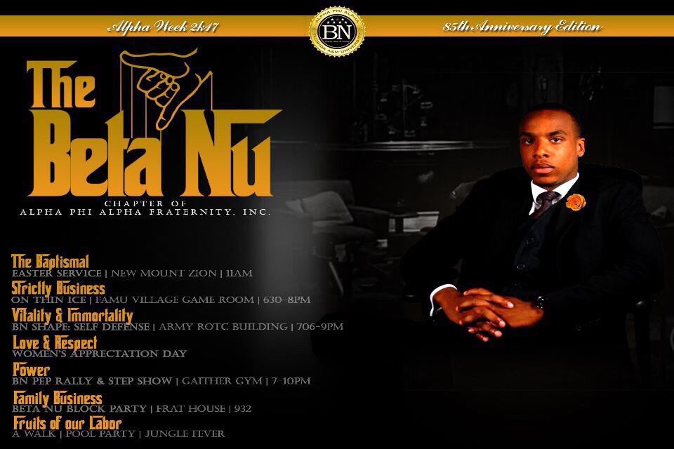 DusseLikeDorce's tweet photo. #AlphaWeek2k17 😎 Prepare Yourself For A Week Full Of Movies 🎥 w. The Godfather's Of FAMU 💪🏾 It's BN. 🏆 #BN85 🤙🏾 @BNOrBeOut https://t.co/BWEwGL1vBB