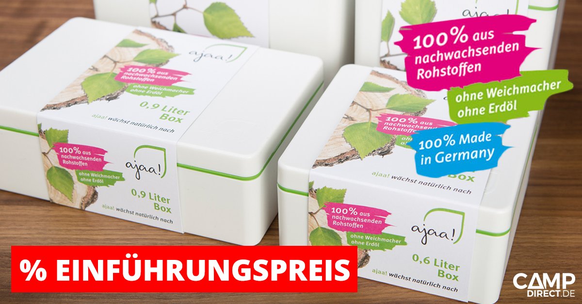 Plastik hat Pause. Ajaa! Boxen sind zu 100% aus nachwachsenden Rohstoffen hergestellt, ohne Weichmacher (BPA). Mehr: campdirect.de/ajaa