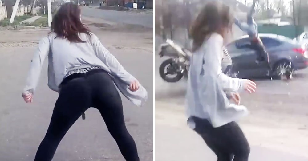 DudeComedyShow's tweet photo. MOTORCYCLE CRASHES HEAD ON WITH CAR WHILE GIRL TWERKS ON SIDE OF THE ROAD --  https://t.co/JdRvLzlYrF https://t.co/rYP9xM4TaR