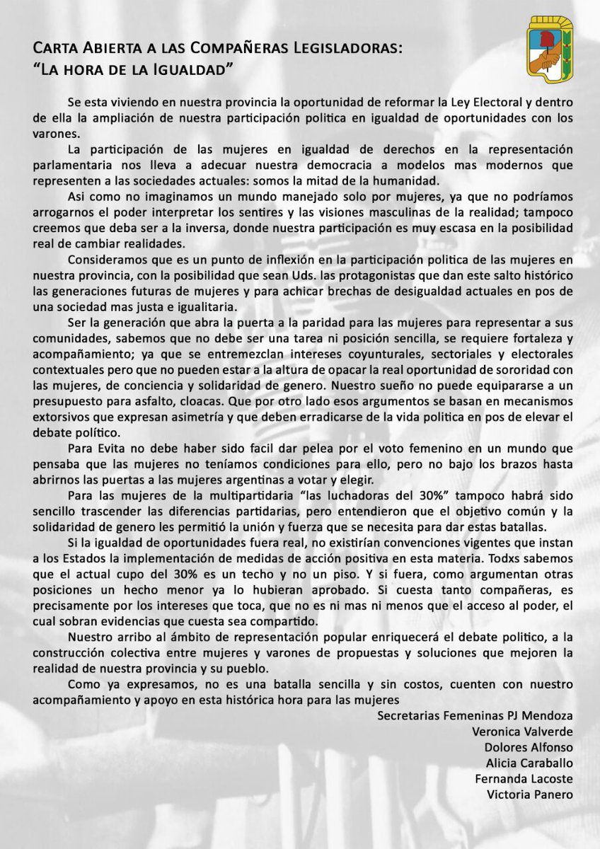 anabelfsagasti's tweet photo. Debemos hacernos cargo como dirigencia que la paridad en los cargos electivos sea una realidad en #Mendoza #UnayUnoEnMza #Queremos50y50EnMza https://t.co/64Bwb5QieZ