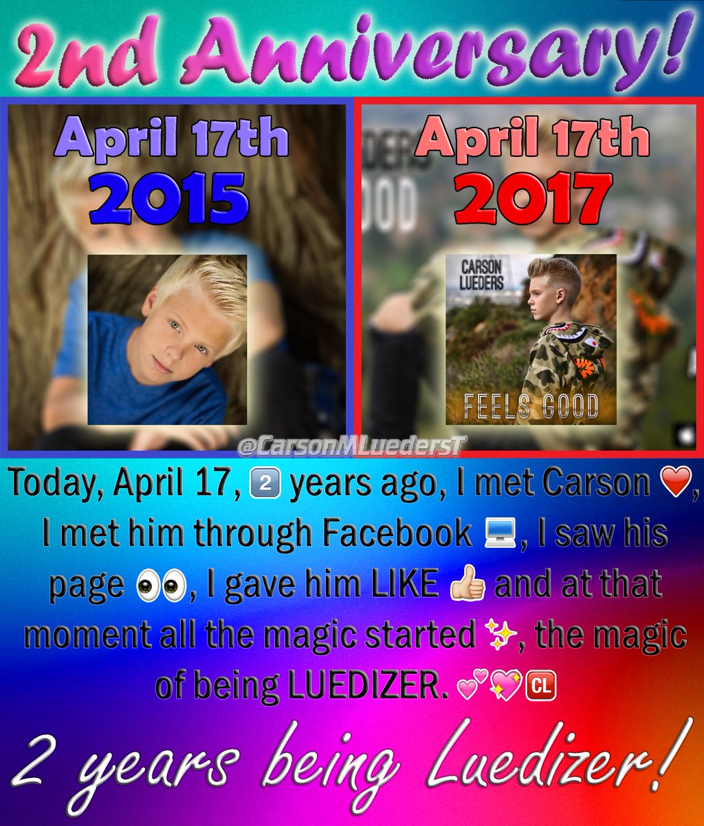 CarsonL_Online's tweet photo. Today is my SECOND ANNIVERSARY of meeting @carsonlueders 🎉❣️ (April 17th) I am very proud to remain a #Luedizer Boy 💙 | #CMLTedition | ILY 🆑 https://t.co/b8yBikMlNZ