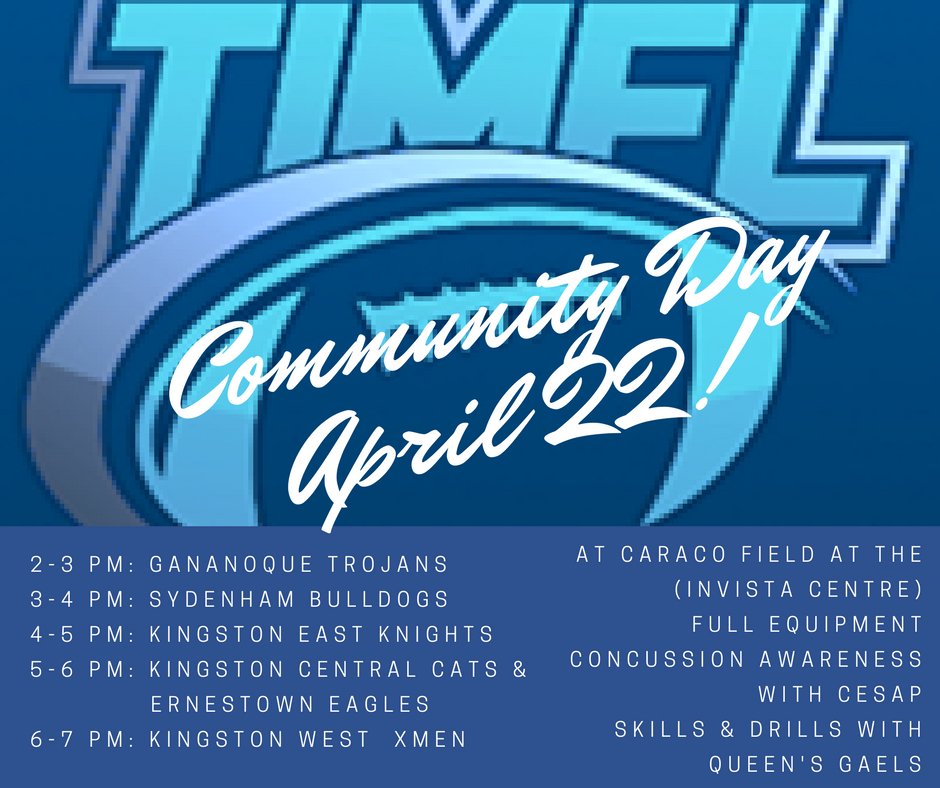TIMFL17's tweet photo. Sat. April 22nd is Community Day for #TIMFL #Football! Come check out the action at the CaraCo Field at the Invista Centre in #ygk https://t.co/PjpBbh81fq