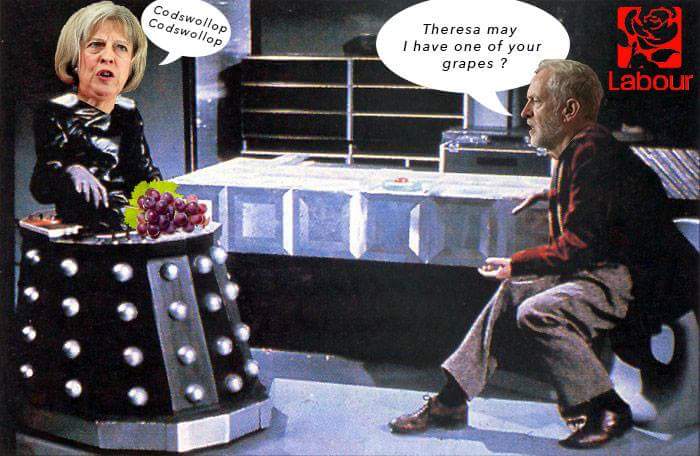 theMLCrusade's tweet photo. Dr Who wants a piece from the inter galactic fruit basket? 
 #DoctorWho #Corbyn #Memes #bankholidaymonday #eastermonday https://t.co/Agv6AE2Ctc