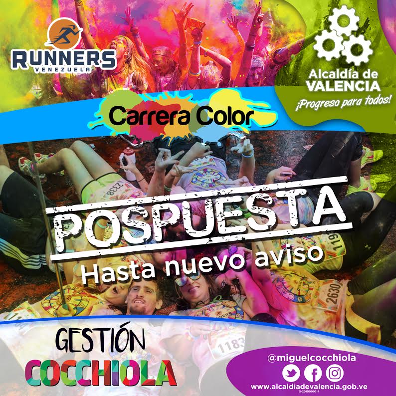 CarreraColor's tweet image. Informamos que la #CarreraColorValencia fue pospuesta hasta nuevo aviso. La próxima fecha será anunciada por nuestras redes sociales.