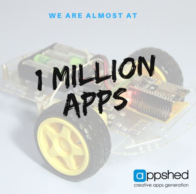AppShed's tweet photo. Less than 5000 apps to go before we hit 1 Million apps on AppShed.
#AppCar #giveaway to the creator of 1 millionth app... will it be you?! https://t.co/6rj2hMFzV9