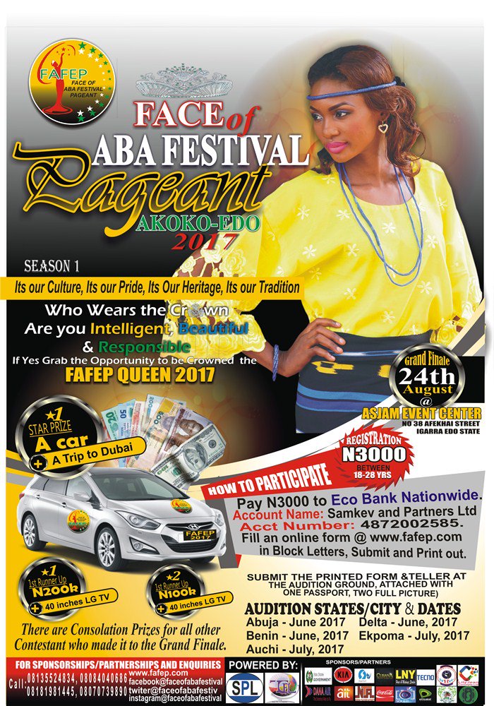 faceofabafestiv's tweet photo. FOR MORE INFO ON HOW TO PARTICIPATE, PLS CALL: 08181981445 OR 08070739890 OR 08135524834 OR 08084040686 https://t.co/1LRUYXtwfR