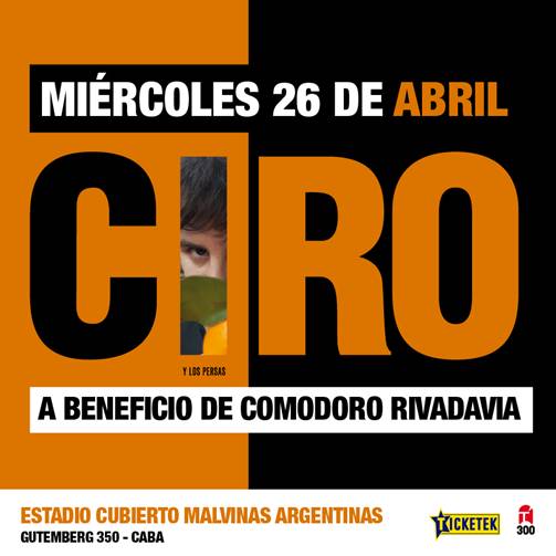 El gran <a href="/ciroylospersas/">Andres Ciro Martinez</a>  dará un show a beneficio de Comodoro Rivadavia.  Los esperamos a todos!!!